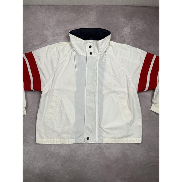 VTG Nautica Jacket Mens XL White Red Yachting Sailing Windbreaker Hooded 90s - Picture 1 of 16